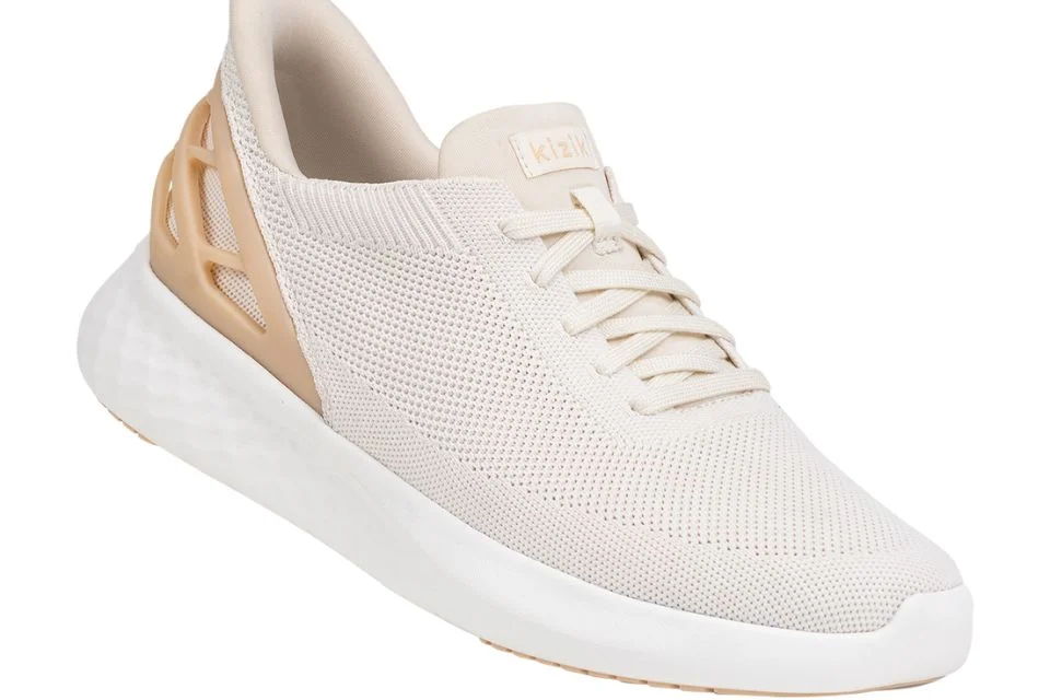 the sneakers are nevertheless stylish on their own, with a knitted top and a slightly platformed sole.