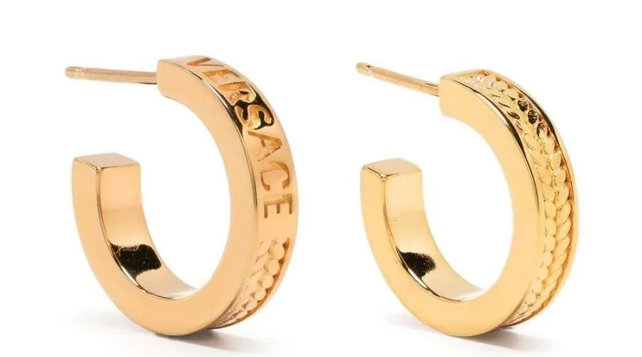 Versace engraved-logo hoop earrings