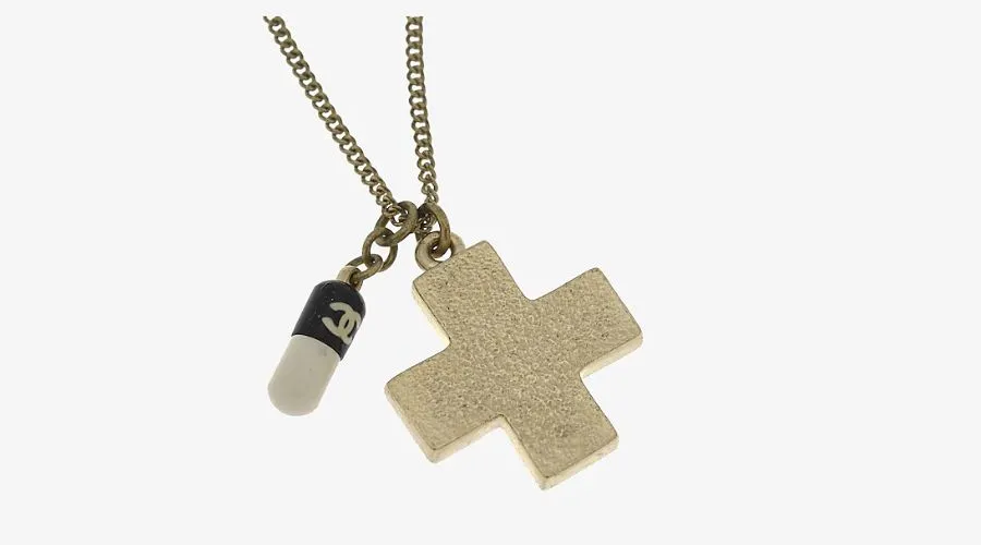 Chanel CC Logo Cross Rhinestone Pendant Necklace Authenticated By LXR