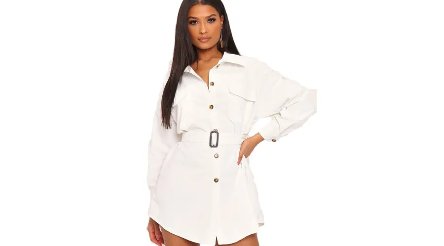 Collared Half Button Front Mini Portofino Shirt Dress