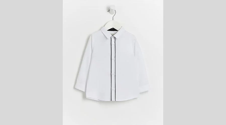 BOYS WHITE PIPED FORMAL LONG SLEEVE SHIRT