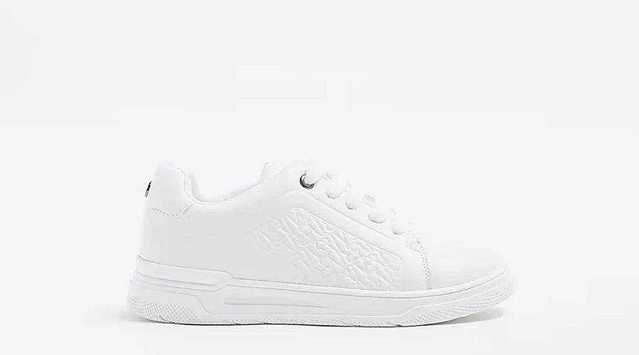 BOYS WHITE PU EMBOSSED TRAINERS