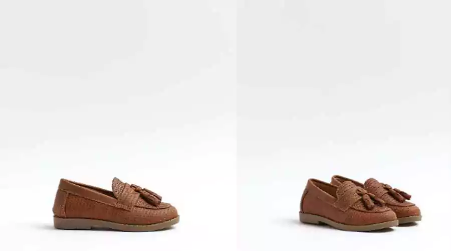 MINI BOYS BROWN FAUX LEATHER EMBOSSED LOAFER