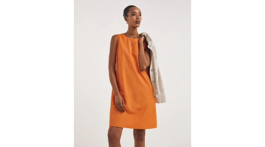 Linen Shift Dress With Open Back Orange