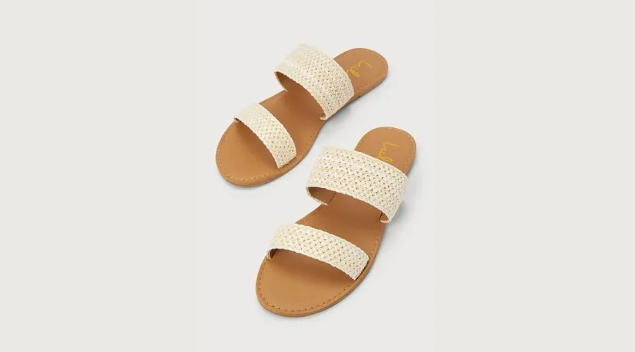 Catey Ivory Woven Slide Sandals