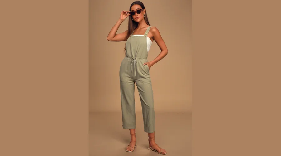 Green Drawstring Wide-Leg Jumpsuit