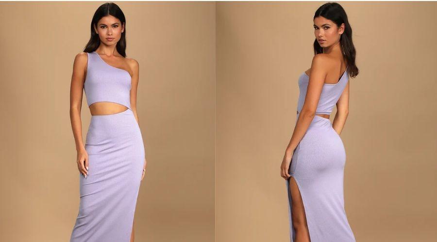 Lavender One-Shoulder Cutout Bodycon Midi Dress