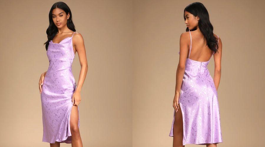 Lavender Satin Jacquard Midi Slip Dress