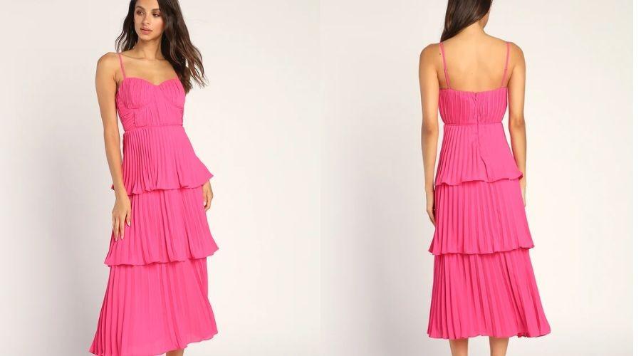 Pink Tiered Bustier Midi Dress