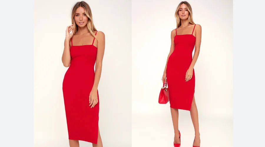 Red Bodycon Midi Dress