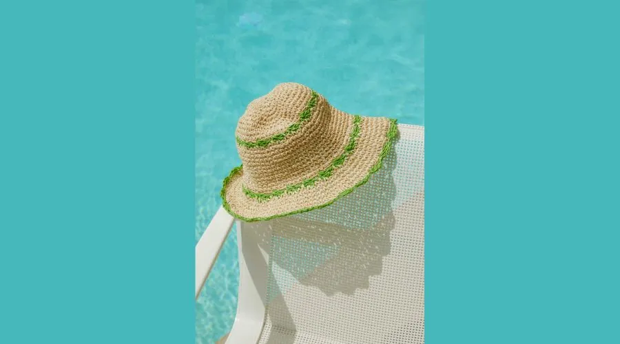 Sunshine Dreams Beige and Green Woven Straw Bucket Hat