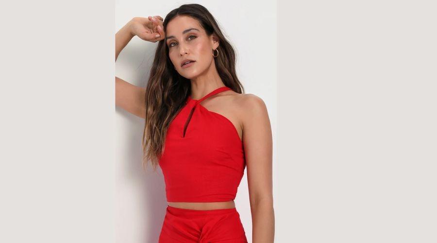 Bright Red Cutout Halter Top