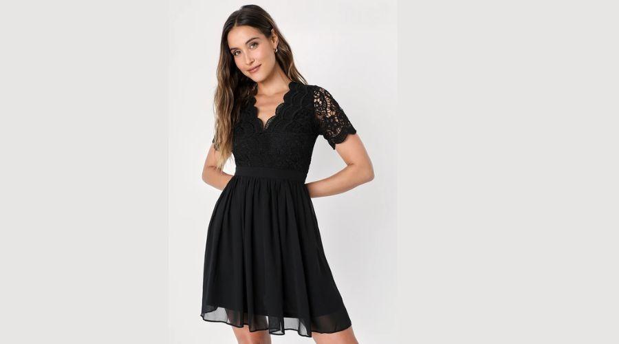 Black Lace Skater Dress