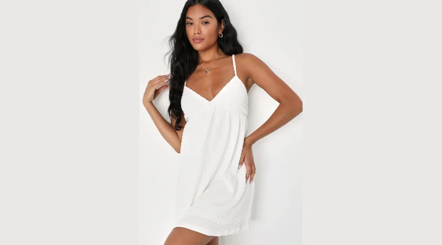 White Crinkle Sleeveless Tie-Back Babydoll Dress