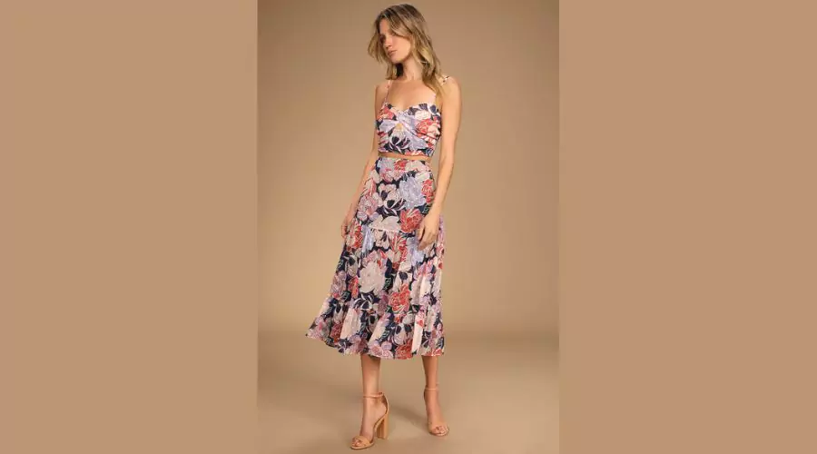 Floating Through Flowers Multi Floral Two-Piece Midi Dress
