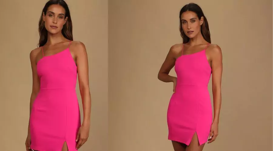 Hot Pink Asymmetrical Bodycon Mini Dress