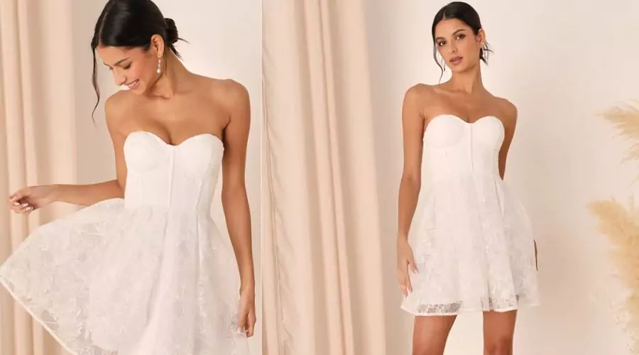Precious Approach White Embroidered Strapless Tulle Mini Dress 