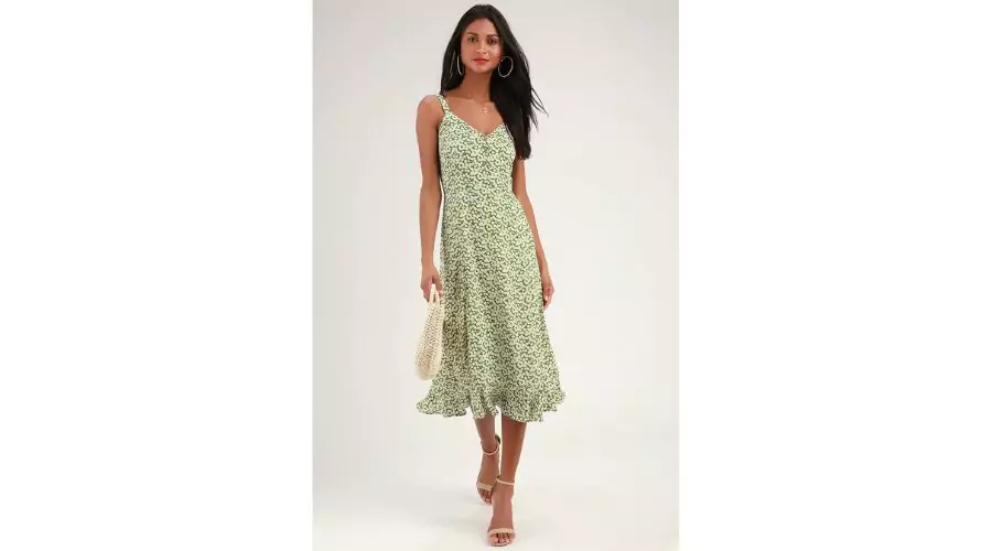 Green Floral Print Midi Dress