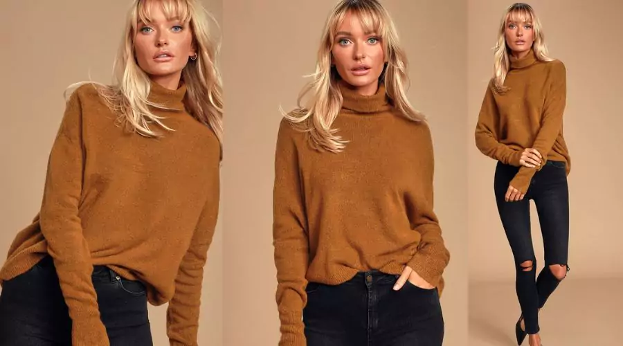 Well Read Brown Knit Turtleneck Sweater