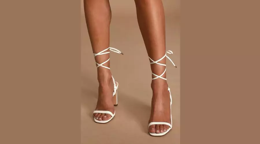 Xylia White Lace-Up Heels