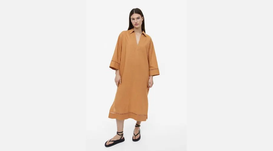 Linen-blend kaftan dress