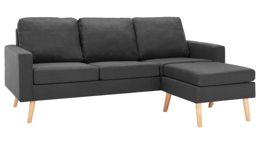 Three Seater Sofa with Footstool Dark Gray Fabric