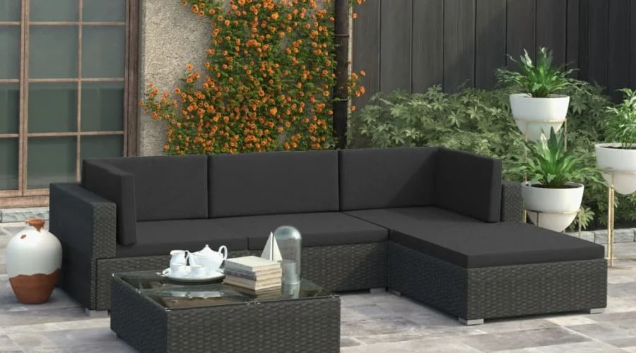 VidaXL 5 Piece Lounge Set with Cushions Poly Rattan Black