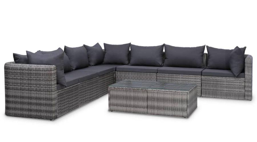 VidaXL Gray 8 Piece Lounge Set with Cushions Poly Rattan