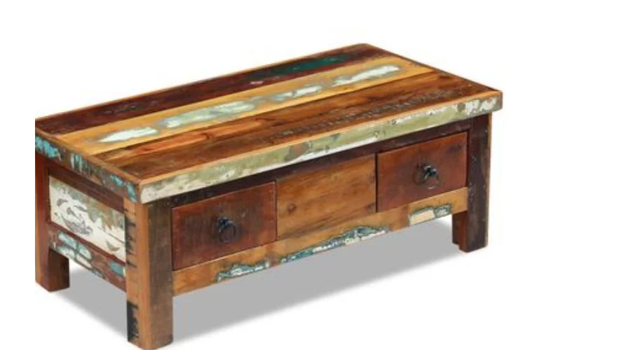 vidaXL Coffee Table with Drawers of Solid Reclaimed Wood 90x45x35 cm 