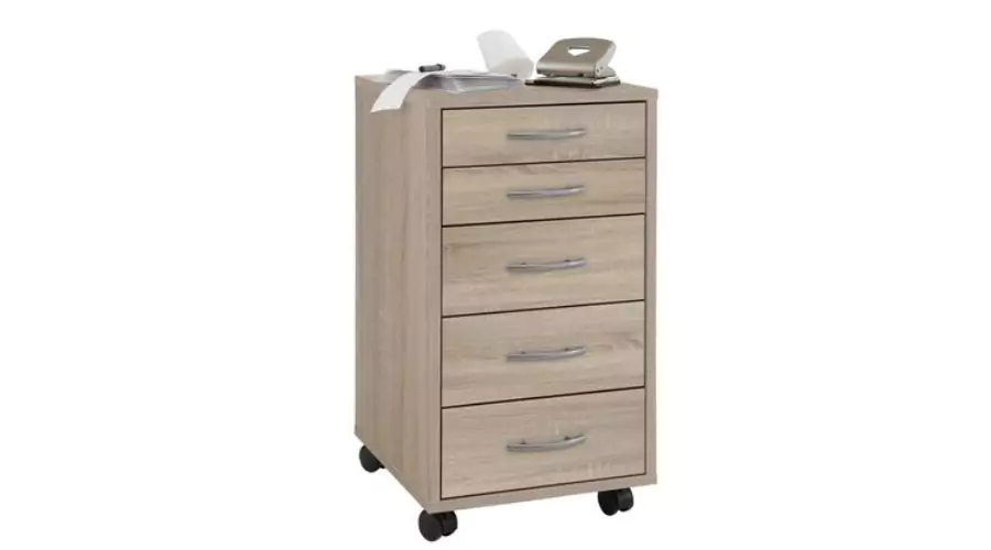 FMD Chest of drawers with 5 drawers movable oak-coloured