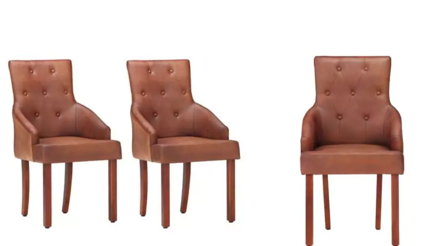 vidaXL Dining Chairs 2 Pcs Genuine Goat Leather Brown