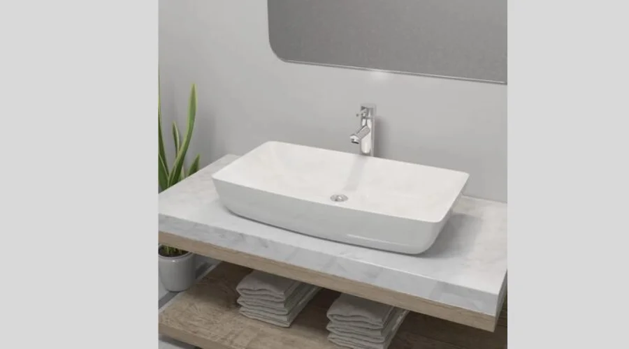 vidaXL Bathroom Sink with Mixer Tap Rectangular Ceramic White