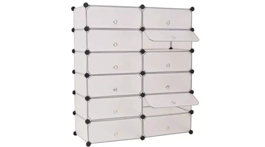 White Shoe Cabinet with 12 Interlocking Compartments