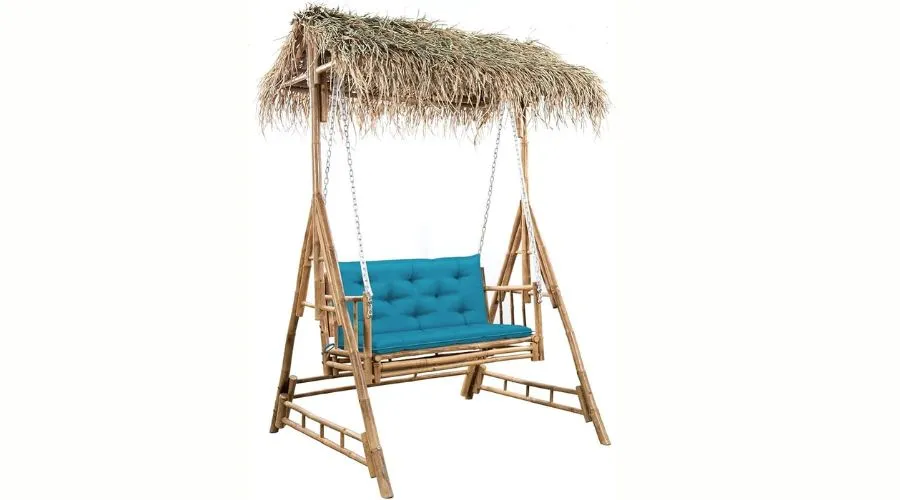 Swing Bench with Palm Leaves and Cushion