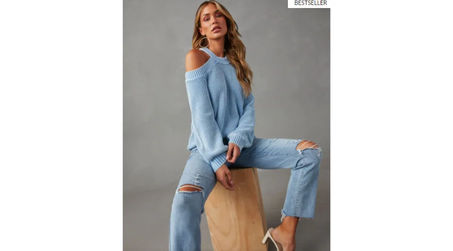 Cool breeze cotton cold shoulder sweater - dusty blue | trendingcult 