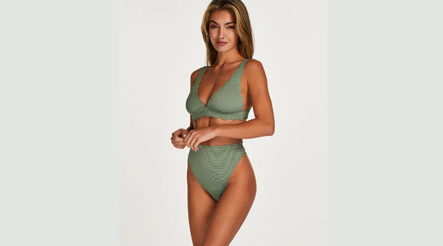 Scallop high leg bikini briefs - green