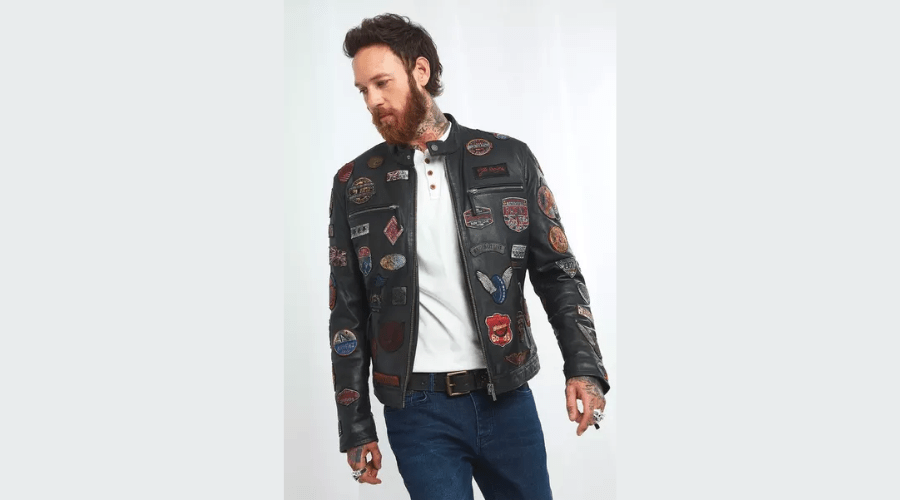 Decorative and unique: Patchwork biker badges leather jacket