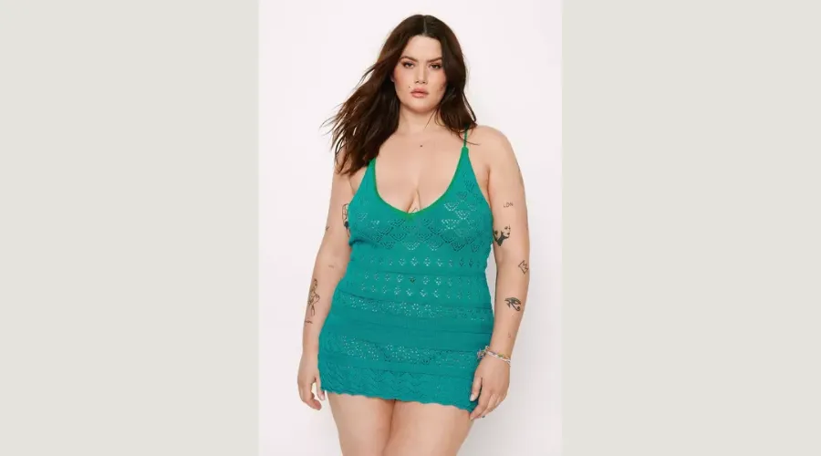 NastyGal Plus Size Crochet Strappy Mini Dress