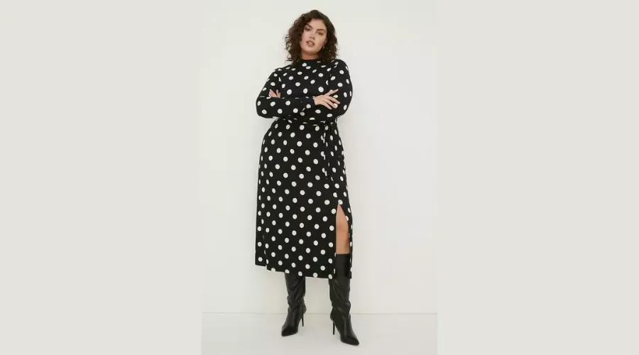 Oasis Plus Size Spot Funnel Neck Belted Midi