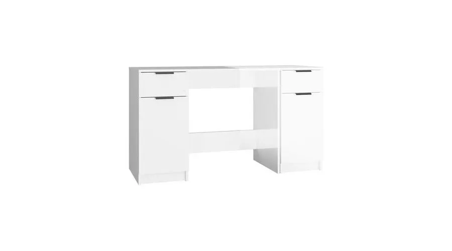vidaXL desk with side cabinet finished wood high gloss white 