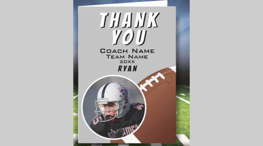 American football coach football ball grey photo thank you card