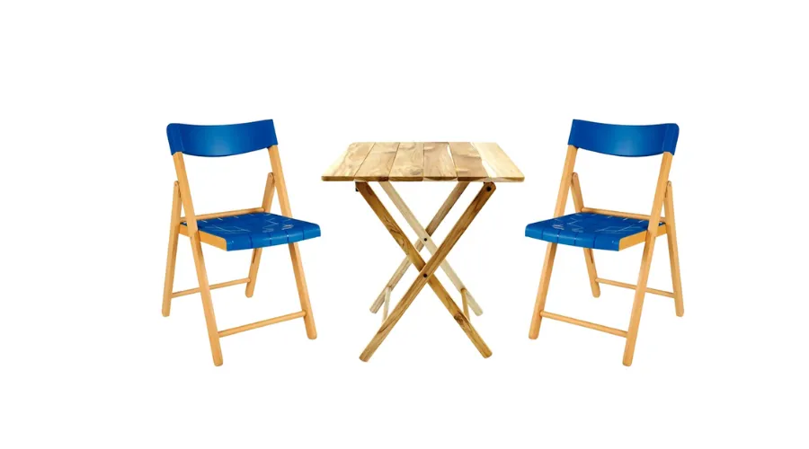 Blue Teak Garden Table and Chairs Set 3 Pieces