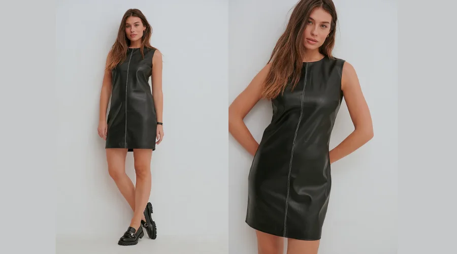 Contrast Stitch PU Mini Dress