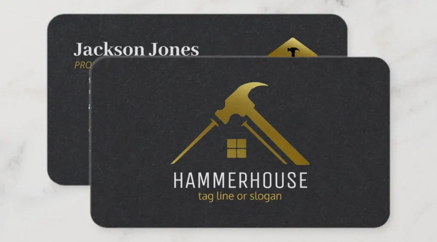 Custom black + gold home building construction lux business card