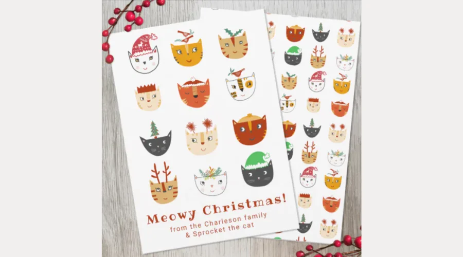 Funny cat meowy Christmas holiday card