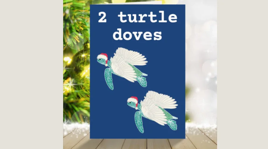 Funny sea turtle 12 days of Christmas holiday card