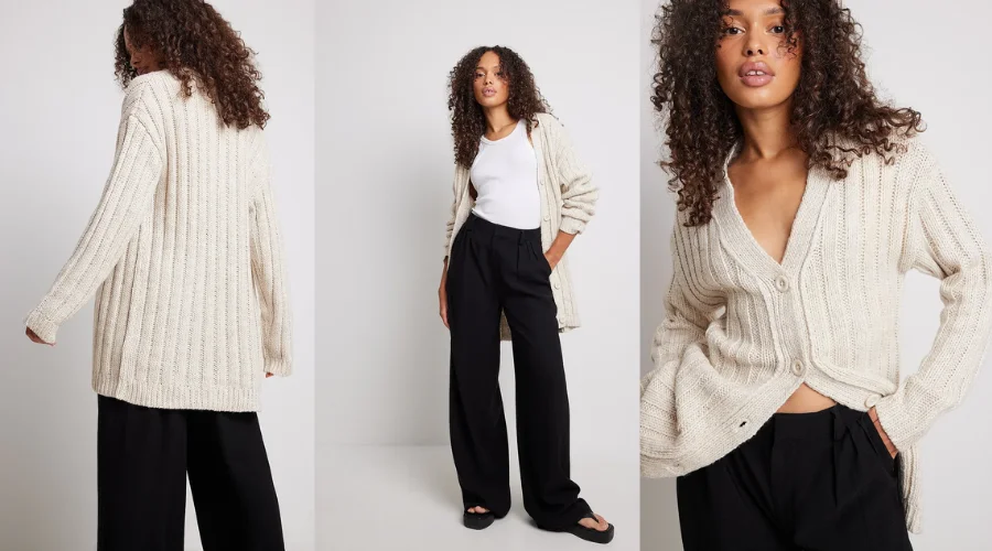 Oversized ribbed knitted long cardigan