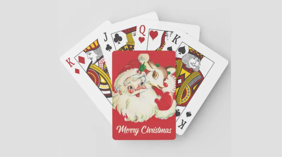 Retro Vintage Santa With Rudol Christmas Holiday Playing Cards