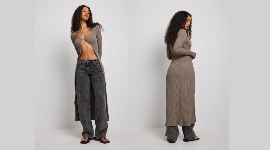 Ribbed chest detail long cardigan