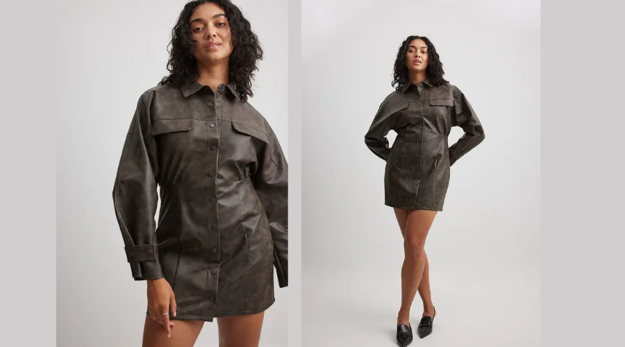 Washed Faux Leather Mini Dress